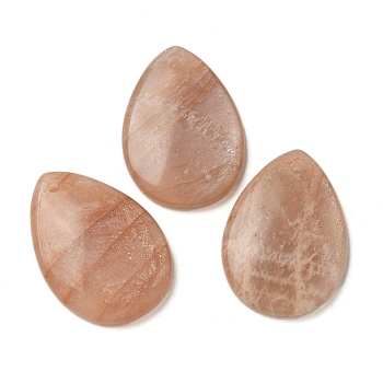 Natural Sunstone Pendants, Teardrop, 25.5x18~18.5x4mm, Hole: 1.4mm