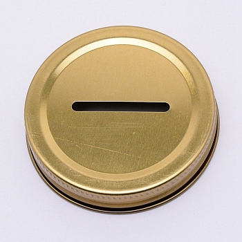 Tinplate Coin Slot Bank Lids, Mason Jar Lid, Gold, 7.2x1.4cm