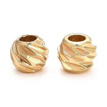 Brass Corrugated Beads, Long-Lasting Plated, Round, Real 18K Gold Plated, 4.5x4mm, Hole: 1.8mm