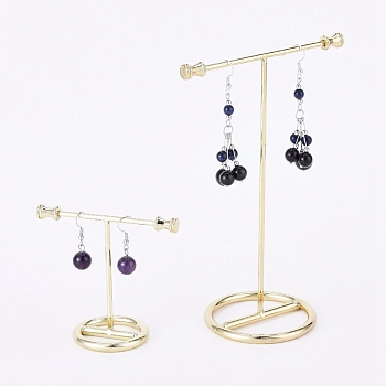 Iron T- Shape Earring Display Stand, for Hanging Dangle Earring, Golden, 7cm and 15.1cm, 2pcs/set