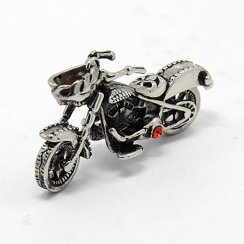 Retro Men's 304 Stainless Steel Mini 3D Motorcycle Pendants, with Rhinestones, Antique Silver, 46x24x14mm, Hole: 7x4mm