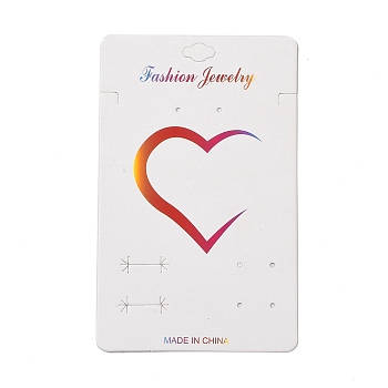 Rectangle Earring Display Cards, White, Heart Pattern, 14.3x8.9x0.04cm, Hole: 2mm