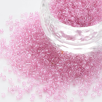Glass Cylinder Beads, Seed Beads, Transparent Colours Luster, Round Hole, Flamingo, 1.5~2x1~2mm, Hole: 0.8mm, about 8000pcs/bag, about 1pound/bag