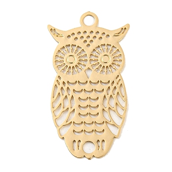 Rack Plating Brass Hollow Out Connector Charms, Long-Lasting Plated, Owl Etched Metal Embellishments, Light Gold, 24x13x0.3mm, Hole: 1.8mm