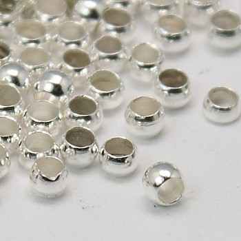 Brass Crimp Beads, Silver Color Plated, about 2.5mm in diameter, hole: 1.2mm, about 450~500pcs/10g