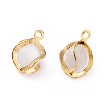 Cat Eye Pendants, with 304 Stainless Steel Findings, Round, Golden, 11.5x8x7mm, Hole: 1mm