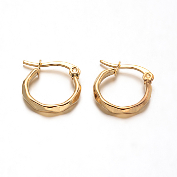 304 Stainless Steel Hoop Earrings, Hypoallergenic Earrings, Fancy Cut Ring Shape, Golden, 16x15x2.5mm, Pin: 1mm