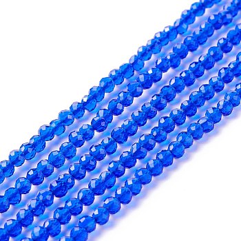 Transparent Glass Beads Strands, Faceted, Round, Blue, 3mm, Hole: 0.8mm, about 127~139pcs/strand, 14.09~14.53 inch(35.8~36.9cm)