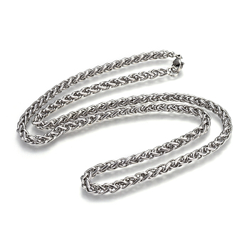 304 Stainless Steel Wheat Chain Necklaces, with Lobster Claw Clasps, Stainless Steel Color, 27.7 inch(70.3cm), 5.6mm