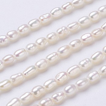 Natural Cultured Freshwater Pearl Beads Strands, Rice, Floral White, 3.5~4x2.5~3mm, Hole: 0.2mm, about 95~100pcs/strand, 15.1 inch