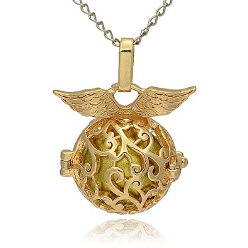 Golden Tone Brass Hollow Round Cage Pendants, with No Hole Spray Painted Brass Ball Beads, Dark Khaki, 26x26x19mm, Hole: 3x8mm