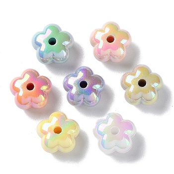 UV Plating Acrylic Beads, Flower, Mixed Color, 12.5x12.5x8mm, Hole: 2mm
