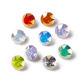 Light AB Style Glass Rhinestone Cabochons, Pointed Back & Back Plated, Diamond, Mixed Color, 8x5.5mm