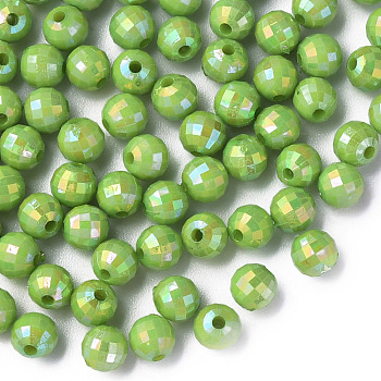 Opaque Acrylic Beads, AB Color Plated, Faceted, Round, Olive Drab, 6x5.5mm, Hole: 1.5mm, about 4800pcs/500g