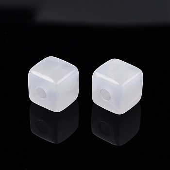 Opaque Acrylic with Glitter Powder Beads, Cube, White, 12x12x12mm, Hole: 4mm