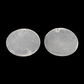 Flat Round Capiz Shell Pendants, WhiteSmoke, 50x0.5~1mm, Hole: 2mm
