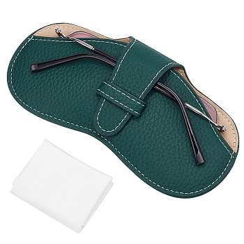 PU Leather Glasses Case, for Eyeglass, Sun Glasses Protector, with Suede Fiber Glasses Cleaning Cloth, Dark Green, Case: 87x175x8mm, 1pc/bag