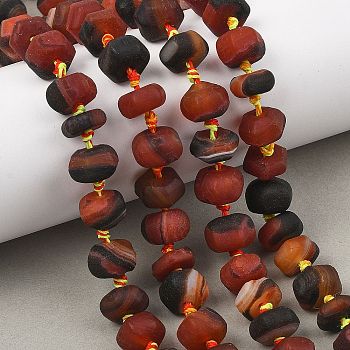Natural Banded Agate Beads Strands, Irregular Rondelle, Dyed & Heated, FireBrick, 5~10x12~13mm, Hole: 1.5mm, about 34pcs/strand, 16.14''(41cm)