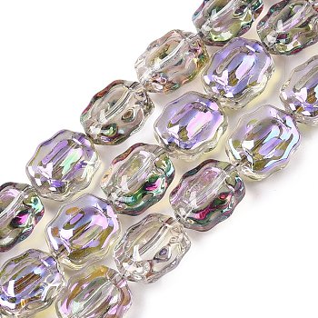 Electroplate Glass Beads Strands, Flower, Lilac, 12x10x6~6.5mm, Hole: 1mm, about 55pcs/strand, 26.93''(68.4cm)