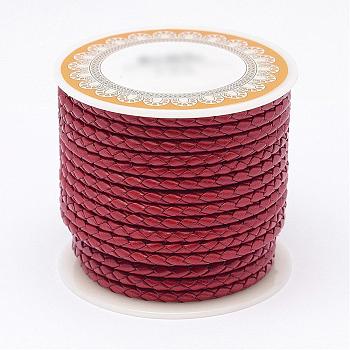 Braided Cowhide Leather Cord, Leather Rope String for Bracelets, FireBrick, 6mm, about 3.82 yards(3.5m)/roll