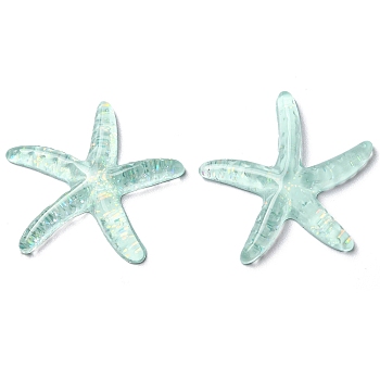 Translucent Resin Sea Animal Cabochons, Glitter Starfish, Pale Turquoise, 37x39x6mm