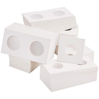 Cardboard Staple Type Coin Mylar Flip Holder Cover Case, White, 100x50x1.5mm, Hole: 40mm