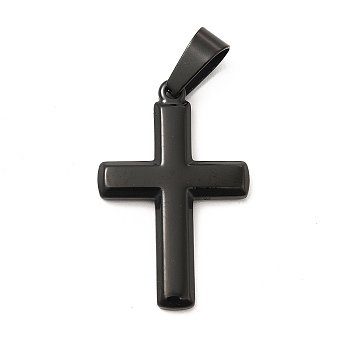 304 Stainless Steel Pendants, Cross Charms, Electrophoresis Black, 34.5x22.3x3mm, Hole: 10x5.5mm
