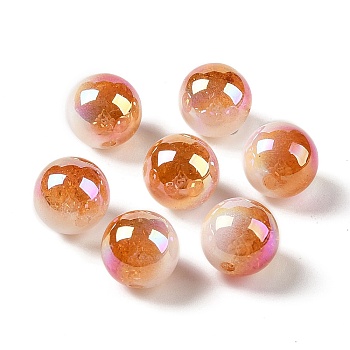 UV Plating Opaque Crackle Two-tone Acrylic Beads, Round, Chocolate, 16mm, Hole: 2.7mm