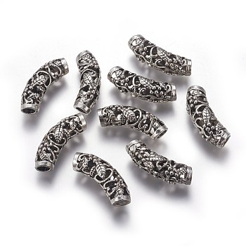 Alloy Tube Beads, Curved, Antique Silver, 24.5x9mm, Hole: 3.5mm