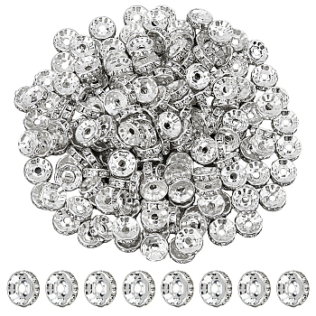 200Pcs Iron Rhinestone Spacer Beads, Grade A, Flat Round, Straight Edge, Silver, 10x4mm, Hole: 2mm