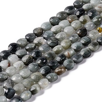 Natural Hawk's Eye Beads Strands, Eagle Eye Stone, Faceted, Flat Round, 4x3mm, Hole: 0.8mm, about 95pcs/strand, 15.35''(39cm)
