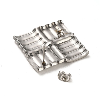 304 Stainless Steel Stud Earring Findings, Rhombus with Loops, Stainless Steel Color, 40x40.5mm