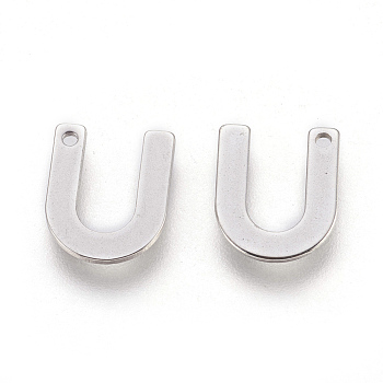 304 Stainless Steel Charms, Letter, Letter.U, 11x9x0.6mm, Hole: 1mm