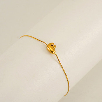 304 Stainless Steel Serpentine Chain Bracelets, Chunk Letter Link Bracelets for Women, Real 18K Gold Plated, Letter F, 6.50 inch(16.5cm), letter: 7~8.5x6~10.5mm