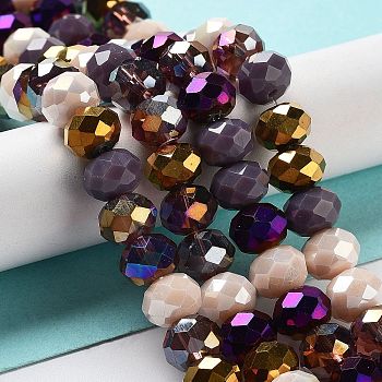 Glass Beads Strands, Faceted, Rondelle, Purple, 10x8mm, Hole: 1mm, about 63~65pcs/strand, 19.2~20 inch(48~50cm)