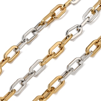 Two Tone 304 Stainless Steel Cable Chains, Ion Plating(IP), Unwelded, with Spool, Oval, Real 18K Gold Plated, 10x5.5x1.5mm