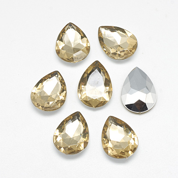 Acrylic Rhinestone Pointed Back Cabochons, Faceted, Bottom Silver Plated, teardrop, Light Khaki, 18x13x4.5~4.8mm