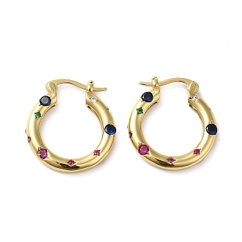 Cubic Zirconia Hoop Earrings, Rack Plating Brass Earrings for Women, Lead Free & Cadmium Free, Real 18K Gold Plated, 22.5x20.5x3.5mm