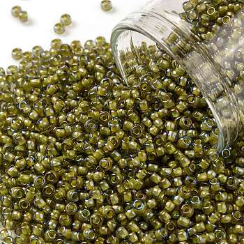 TOHO Round Seed Beads, Japanese Seed Beads, (246) Inside Color Luster Black Diamond/Opaque Yellow Lined, 11/0, 2.2mm, Hole: 0.8mm, about 5555pcs/50g