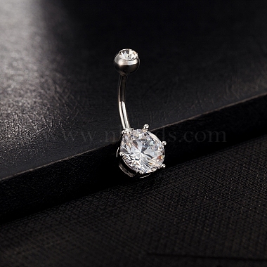 Platinum Plated Body Jewelry Cubic Zirconia Brass Navel Ring Navel Ring Belly Rings(AJEW-EE0001-05B)-3