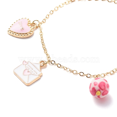 Mot amour coeur papillon alliage émail bracelet à breloques avec perles de résine(BJEW-JB08677)-5