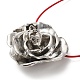 Ожерелье с подвеской в виде цветка розы из цинкового сплава с кожаными шнурами(NJEW-D044-01P)-4
