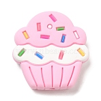 Cake Food Grade Eco-Friendly Silicone Focal Beads, Pink, 28.5x27.5x8mm, Hole: 2.2mm(SIL-C004-02B)