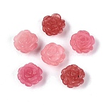 Dyed Natural White Jade Carved Beads, Rose Flower, Half Drilled, Pink, 10x10x5.5~6mm, Hole: 0.9~1mm(G-Q601-41B-01)
