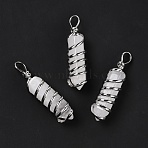 Natural Quartz Big Pointed Pendants, Eco-Friendly Copper Wire Wrapped, Platinum, Cadmium Free & Lead Free, Bullet, 54.5x14x13.5mm, Hole: 8mm(G-I322-05P-10)