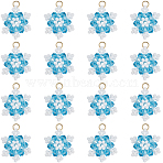 20Pcs Glass Seed Beaded Snowflake Pendants, with Glass & 304 Stainless Steel Jump Rings, Real 18K Gold Plated, Faceted, Deep Sky Blue, 18x16x8mm, Hole: 3mm(FIND-SC0020-41)