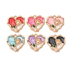 Valentine's Day Alloy Enamel Pendants, Golden, Heart with Flower Charms, Golden, Mixed Color, 18x19x3mm, Hole: 1.6mm(FIND-K030-09G)