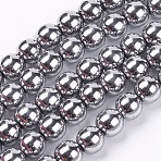 Non-Magnetic Synthetic Hematite Beads Strands, Grade A, Round, Platinum Plated, 8mm, Hole: 1mm, about 50~52pcs/strand(X-G-S096-8mm-3)