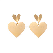 304 Stainless Steel Heart Dangle Stud Earrings for Women, Golden, 29x23mm(AW2673-2)