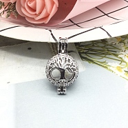 Brass Bead Cage Pendants, with Clear Cubic Zirconia, Tree of Life Charm, for Chime Ball Pendant Necklaces Making, Platinum, 25x15mm(PW-WG62928-01)